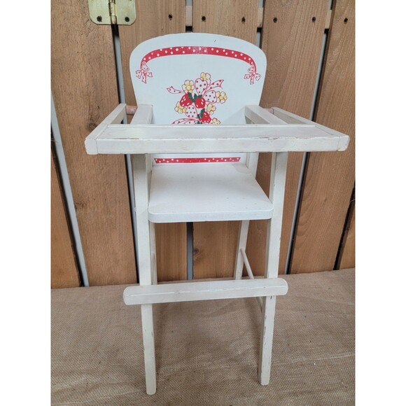 Vintage 25" Strawberry Baby Doll High Chair Wooden HIGHCHAIR - Picture 1 of 8